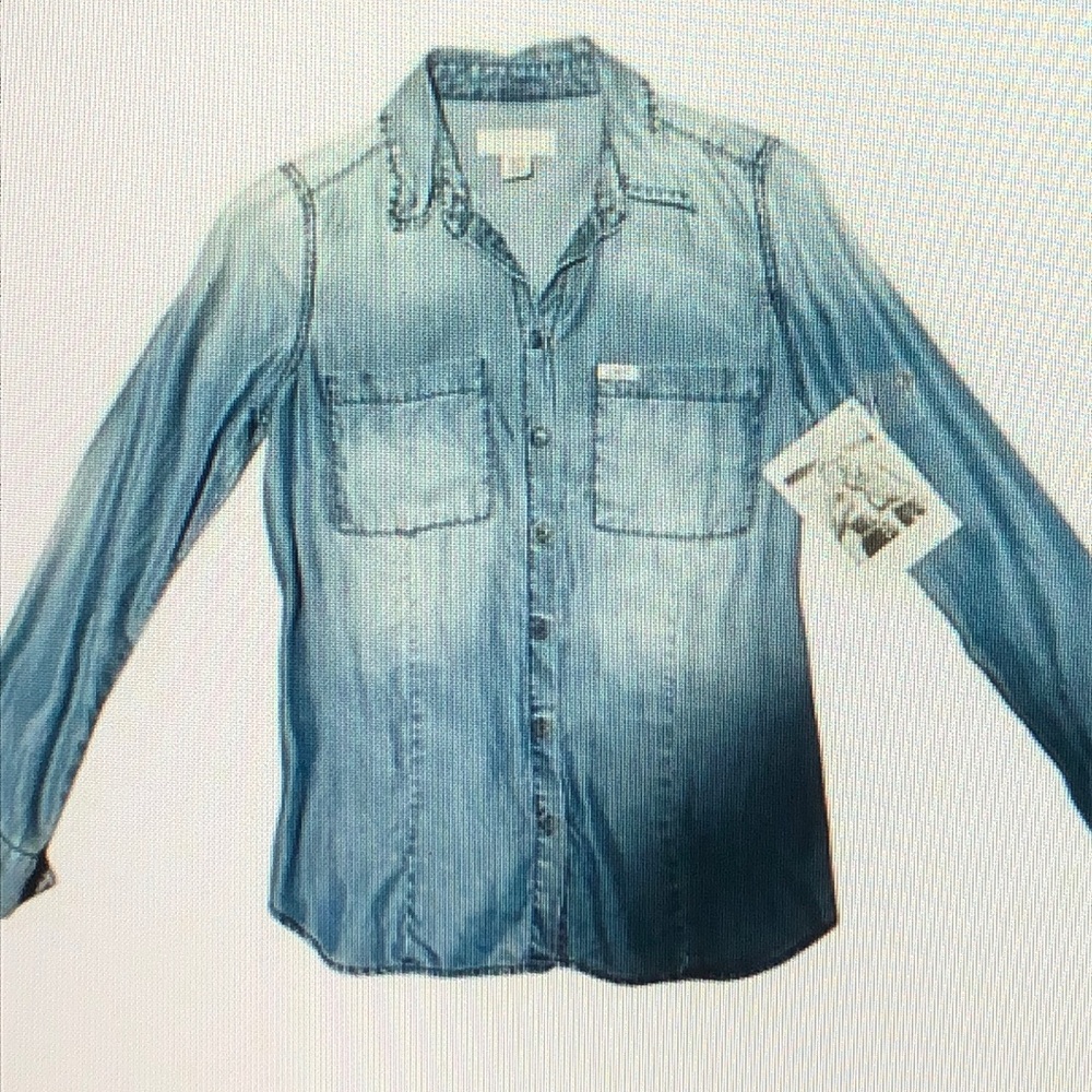 NWT Guess Distressed Denim Button Down Shirt Size XS